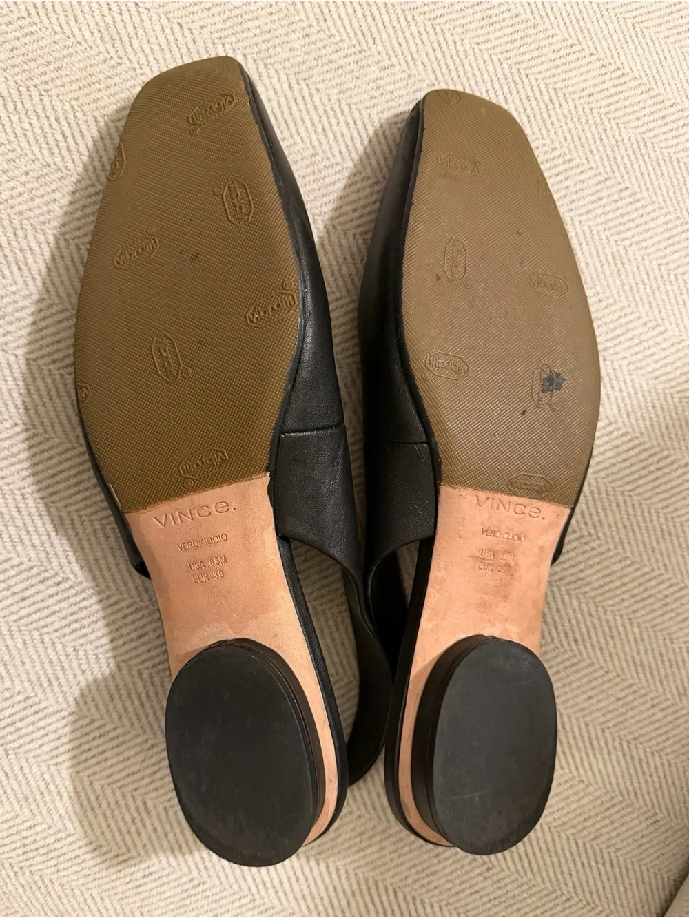 Vince Black Leather Square-Toe Slingback Flats - Picture 6 of 7